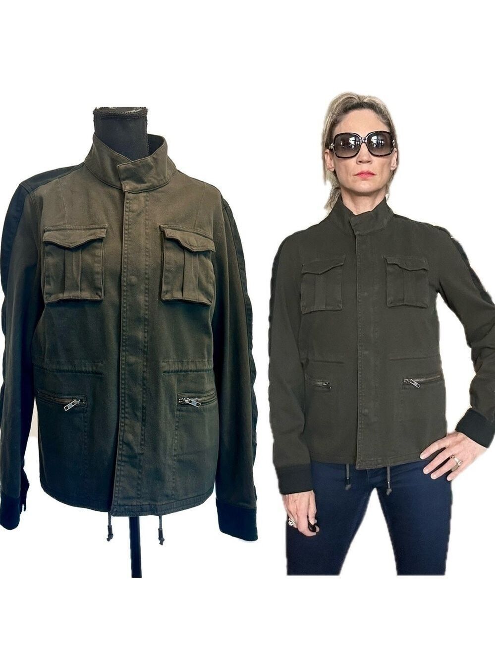 The Kooples army khaki green utility military style full Zip jacket Sz L